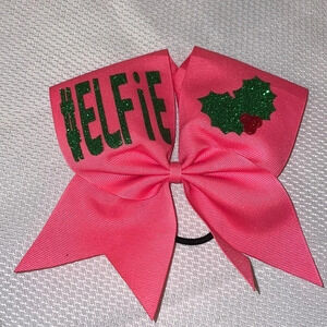 girls hair bow Elfie Christmas holiday cheer pink